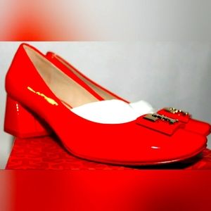 NEW TORY BURCH "GIGI" 50MM PUMP HEELS SIZE 6.5: SAMBA ORANGE